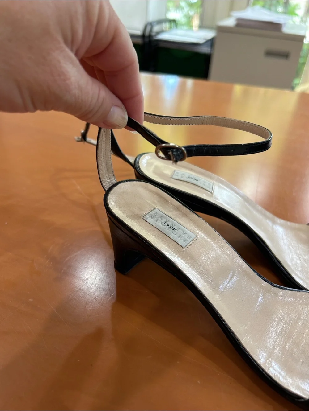 Barneys New York Black Leather Slingback Heels